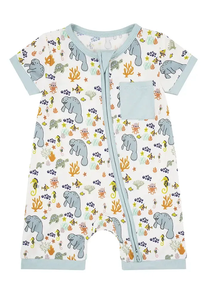 Emerson & Friends Manatee Bamboo Baby Boy Shortie Romper SR-104