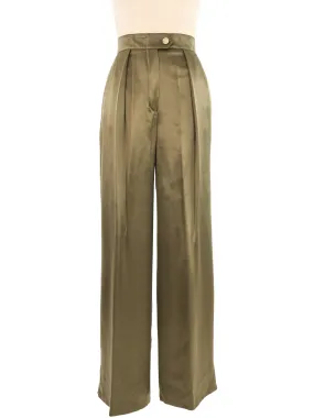 Escada Olive Silk High Waisted Trousers