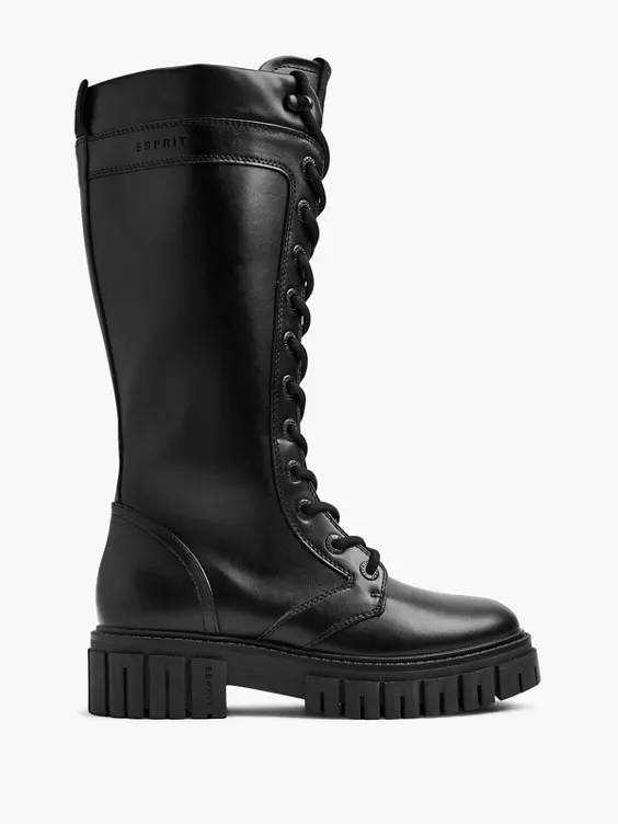 Esprit  Black Long Leg Lace Up Biker Boot