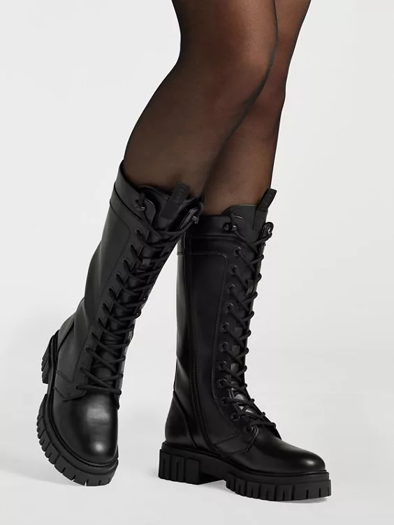 Esprit  Black Long Leg Lace Up Biker Boot