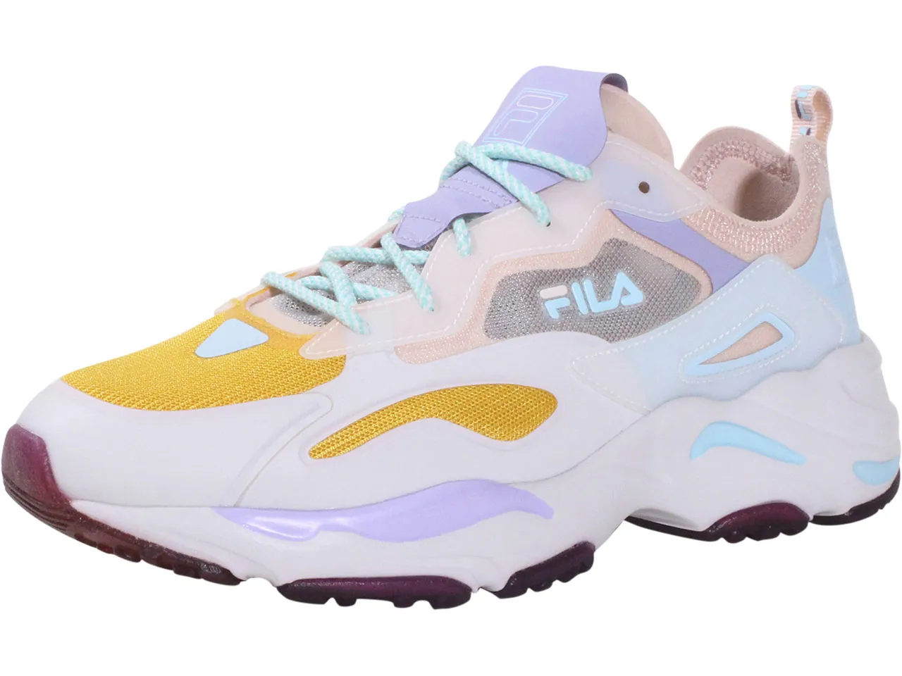 Fila Women's Ray Tracer Lite Sneakers Lily White/Banana/Purple Heather Sz: 7.5