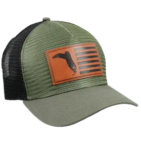 Florida Cracker Trading Co. Men's Loden/Black Mesh Boot Flag Trucker Ball Cap