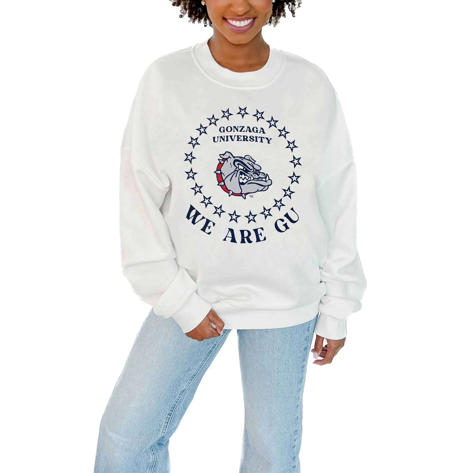 Gameday Couture Gonzaga Bulldogs Women's White Stars Premium Fleece Drop Pullover Sweatshirt