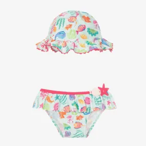 Girls Blue Bikini Bottoms & Hat Set