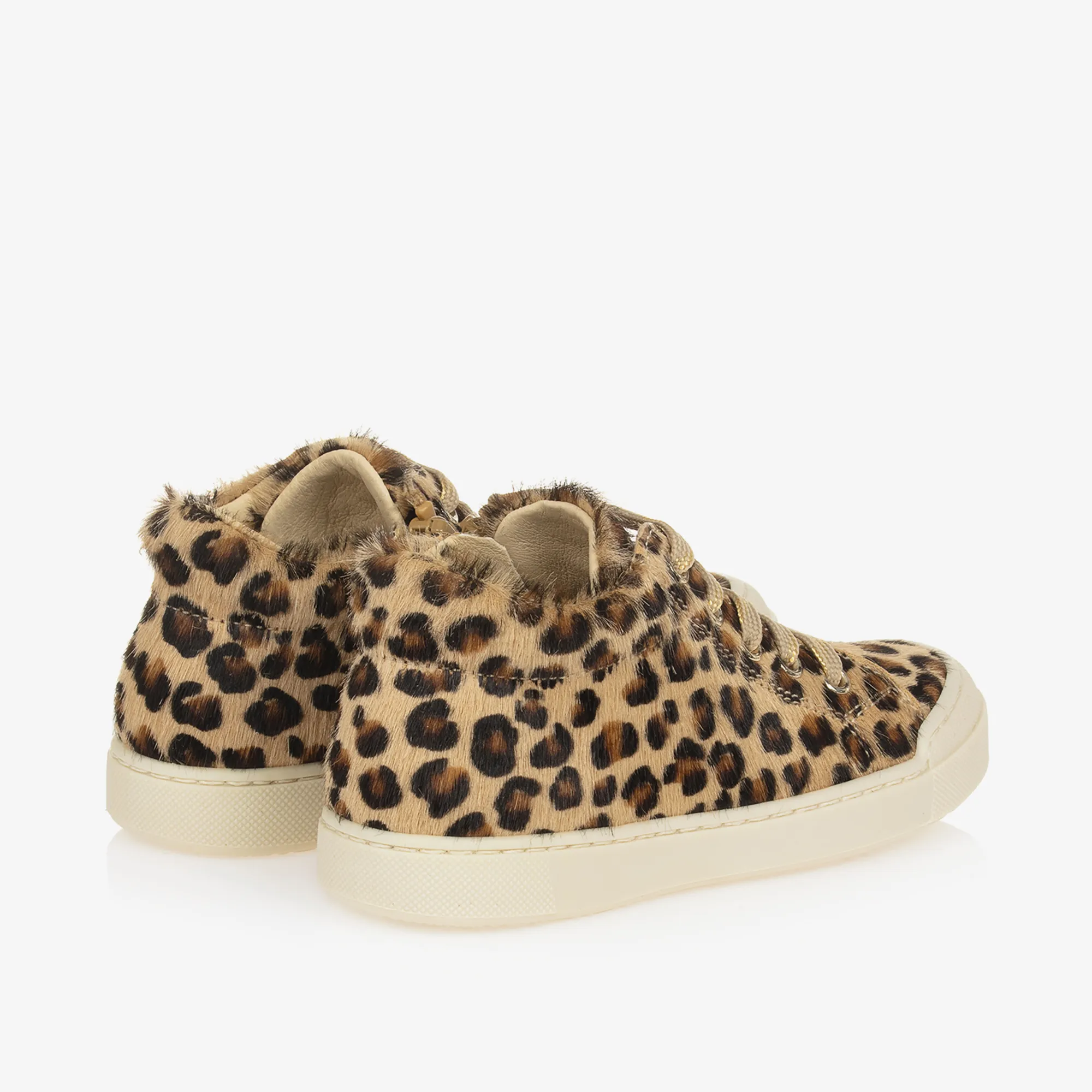 Girls Brown Leopard Print Leather Trainers