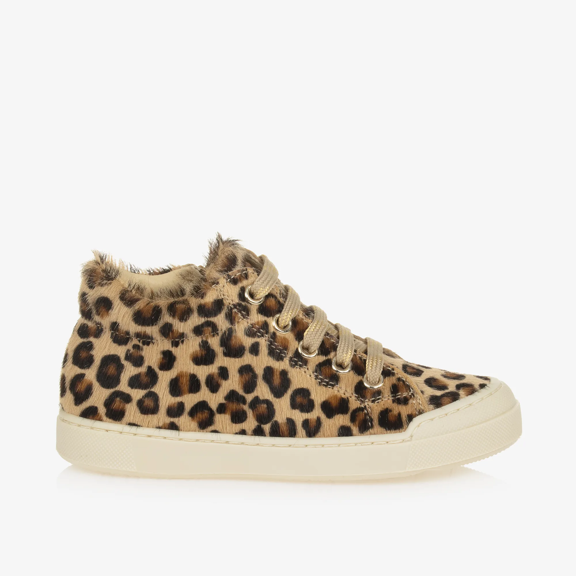 Girls Brown Leopard Print Leather Trainers