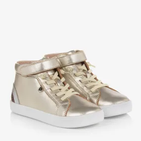 Girls Gold Leather High-Top Trainers