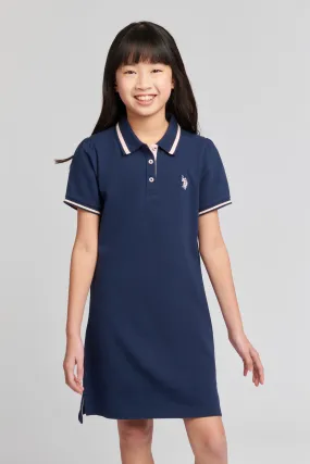 Girls Polo Dress in Navy Iris