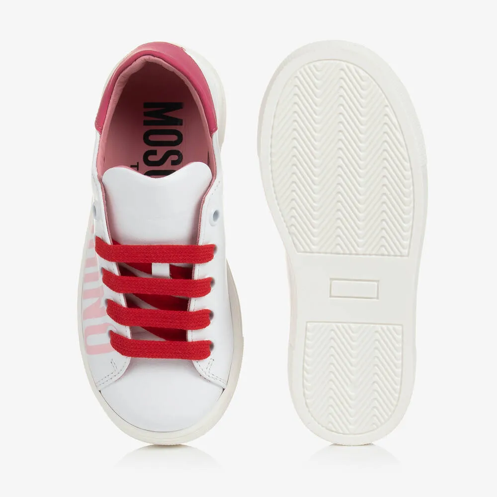 Girls White & Pink Leather Trainers