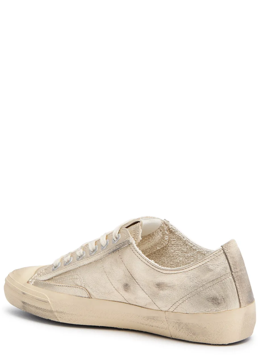 GOLDEN GOOSE V-Star distressed metallic leather sneakers  -                         -                     -                