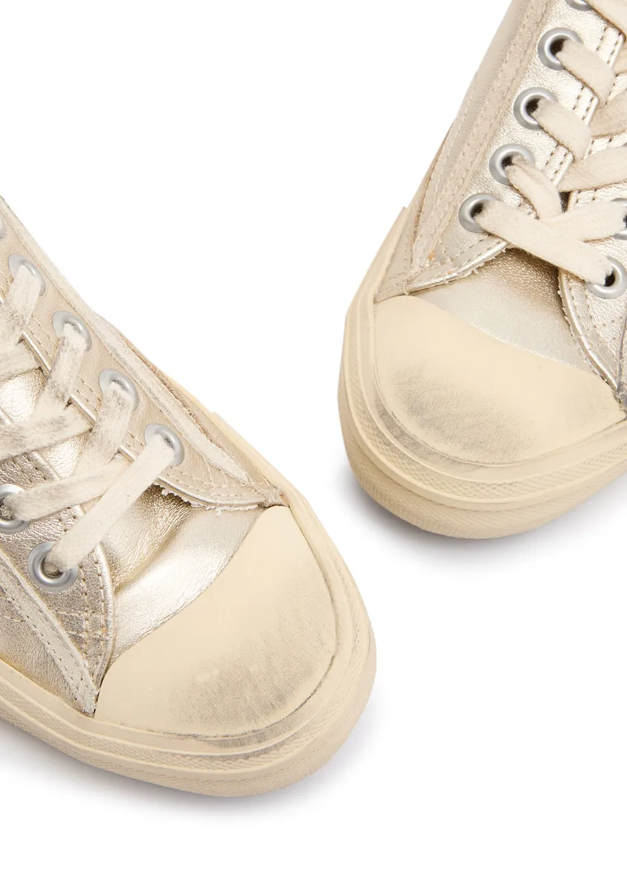 GOLDEN GOOSE V-Star distressed metallic leather sneakers  -                         -                     -                