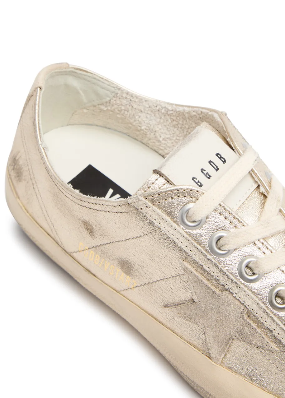 GOLDEN GOOSE V-Star distressed metallic leather sneakers  -                         -                     -                