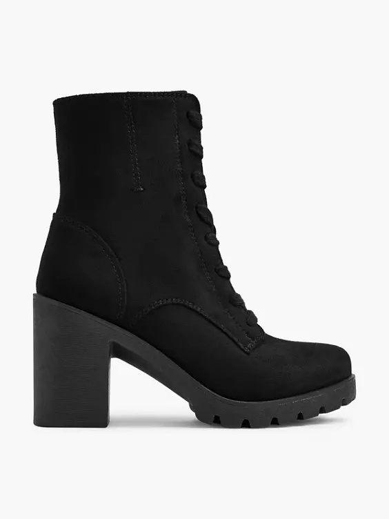 Graceland  Black Lace Up Heeled Platform Boot