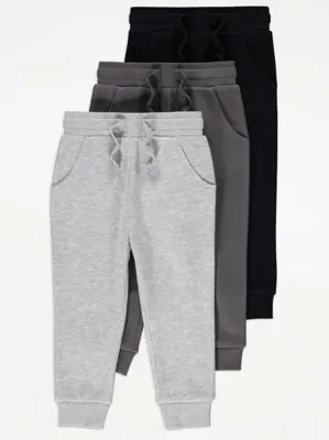 Grey Cuffed Plain Joggers 3 Pack | Kids | George at ASDA