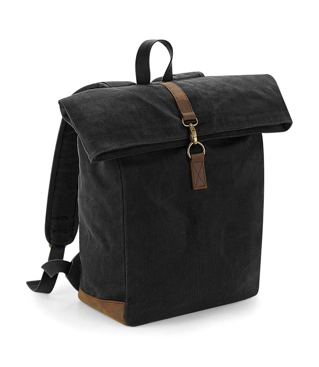 Heritage waxed canvas leather accent backpack one size black Quadra