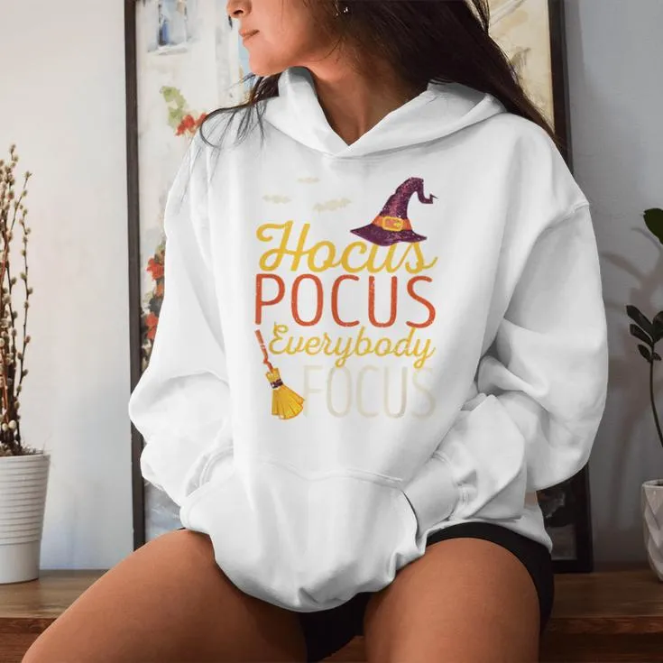 Hocus Pocus Everybody Focus Halloween Teacher Witch Women Hoodie