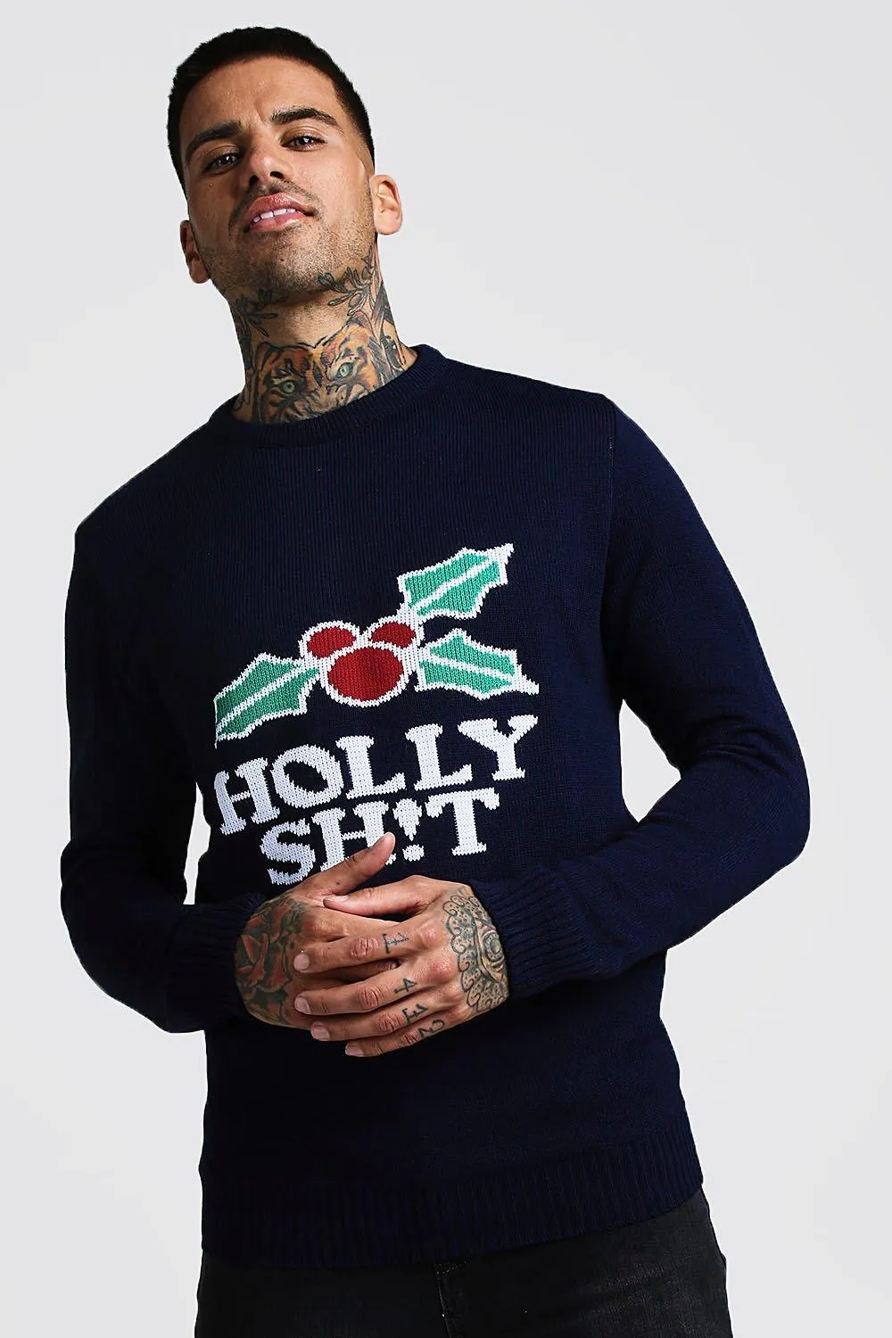 Holly Sh!t Christmas Jumper | boohooMAN UK