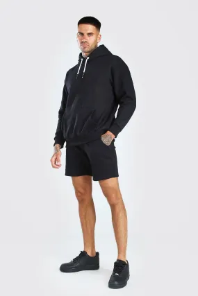 Hooded Short Tracksuit With Back Print | boohooMAN UK