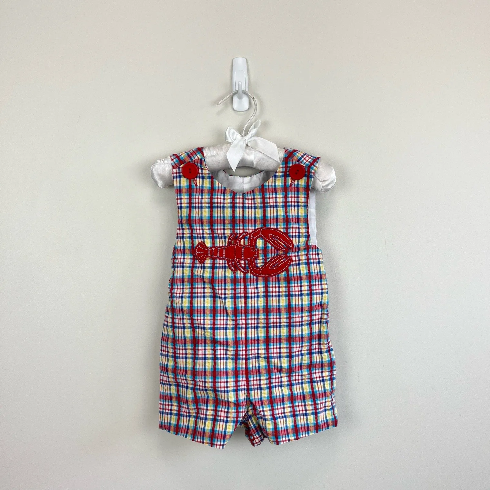 Kelly's Kids Plaid Lobster Jon Jon Romper 6 Months