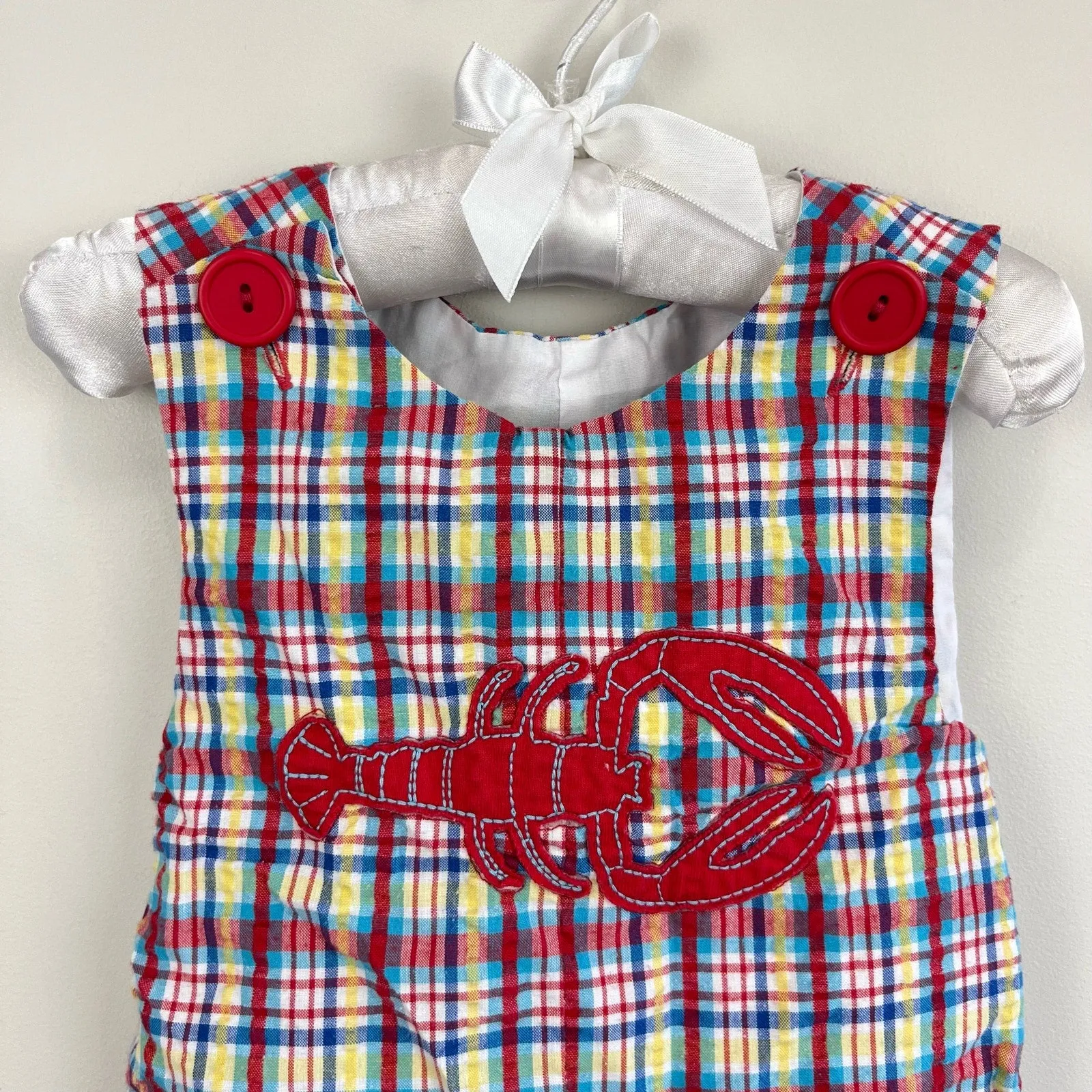 Kelly's Kids Plaid Lobster Jon Jon Romper 6 Months