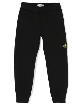 KIDS STONE ISLAND COTTON LOGO CARGO TRACKSUIT BOTTOMS - BLACK