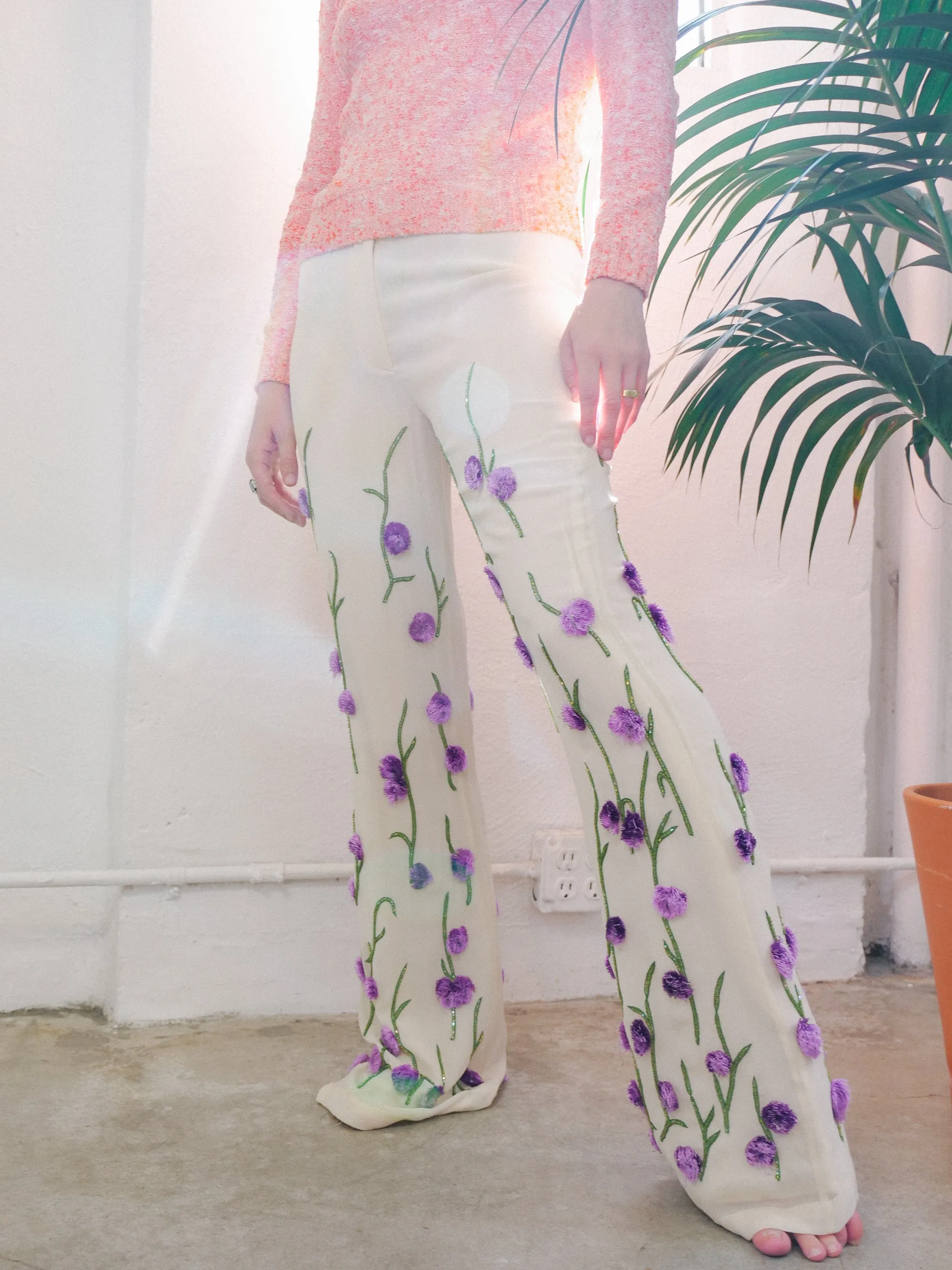 Lavender Pom Pom Floral Trousers