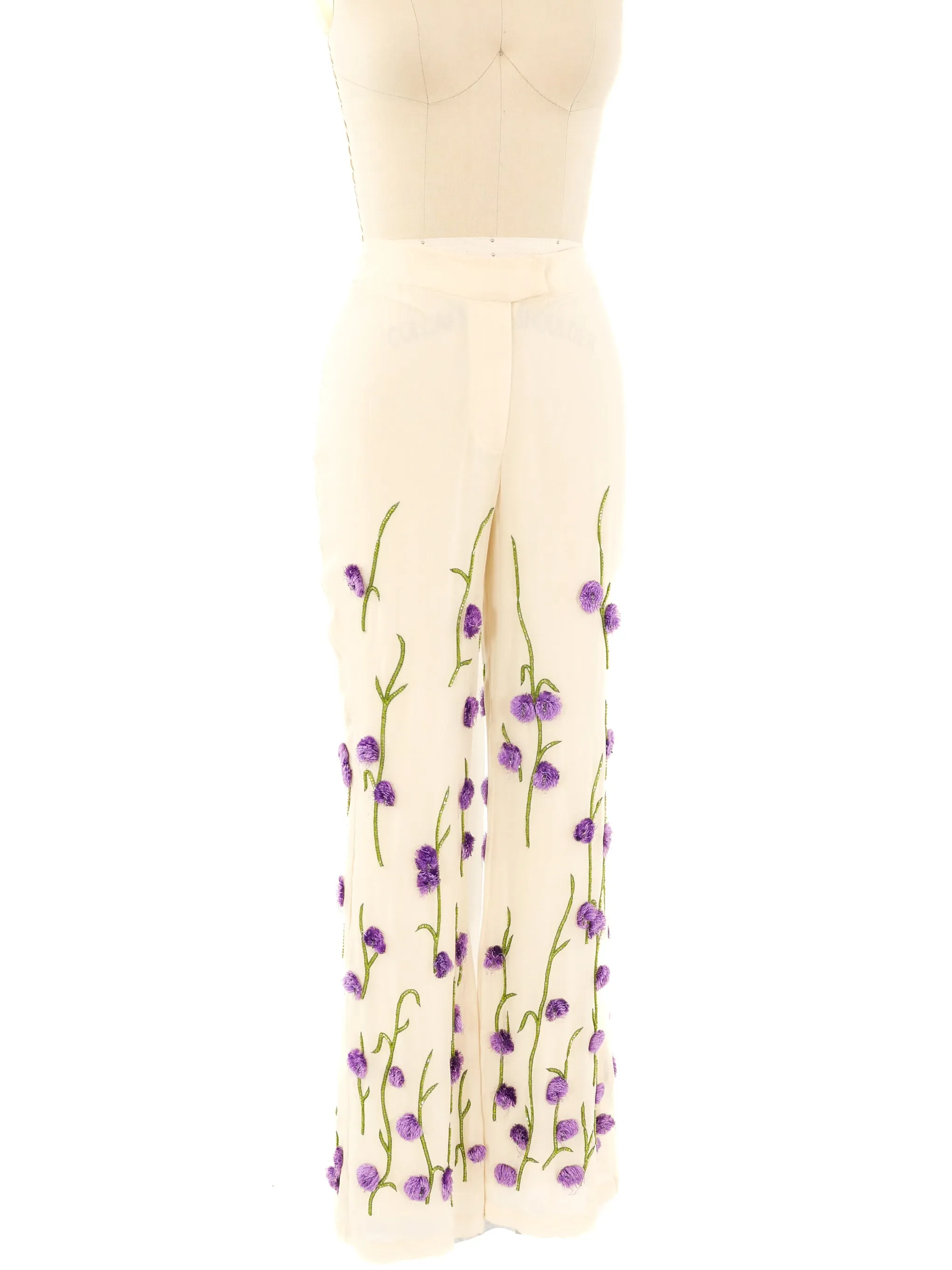 Lavender Pom Pom Floral Trousers