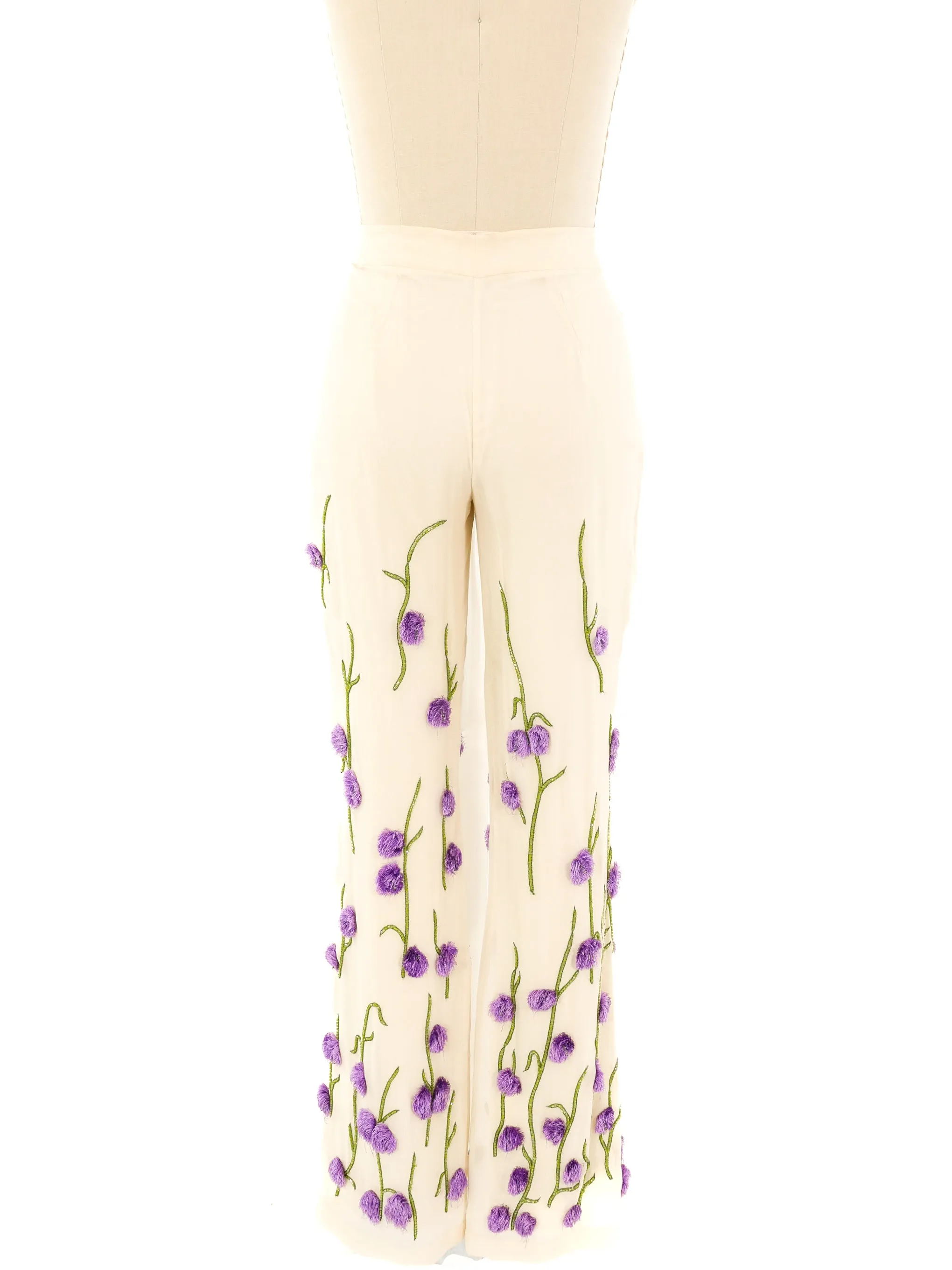 Lavender Pom Pom Floral Trousers