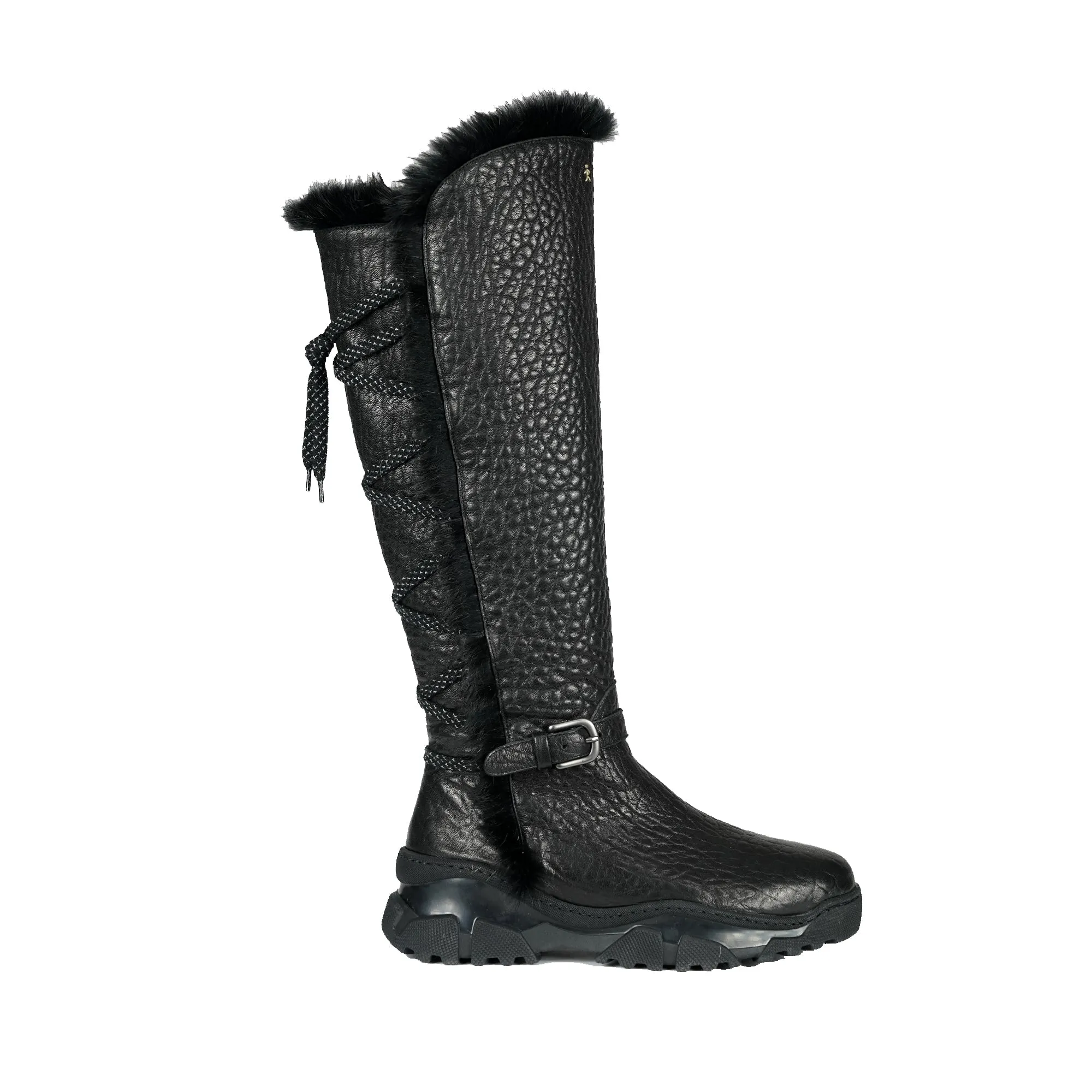 Leather Shearling Knee Boot Black