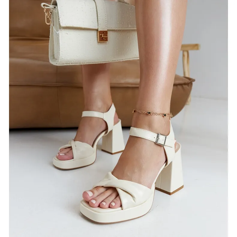 Light beige eco-leather high-heeled sandals from Lempi