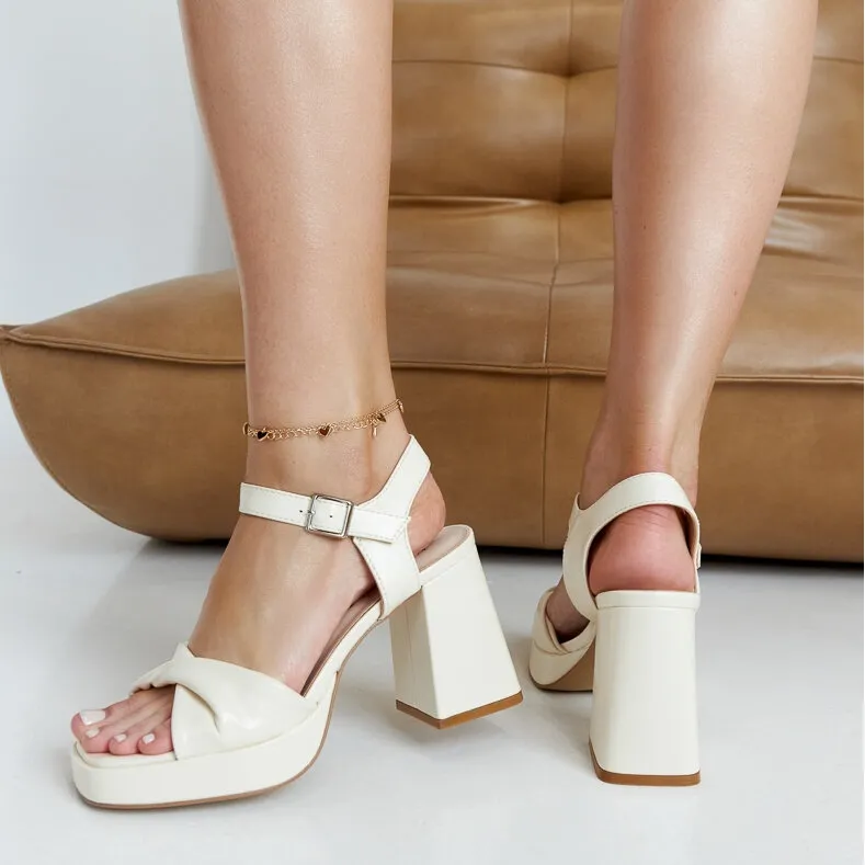 Light beige eco-leather high-heeled sandals from Lempi