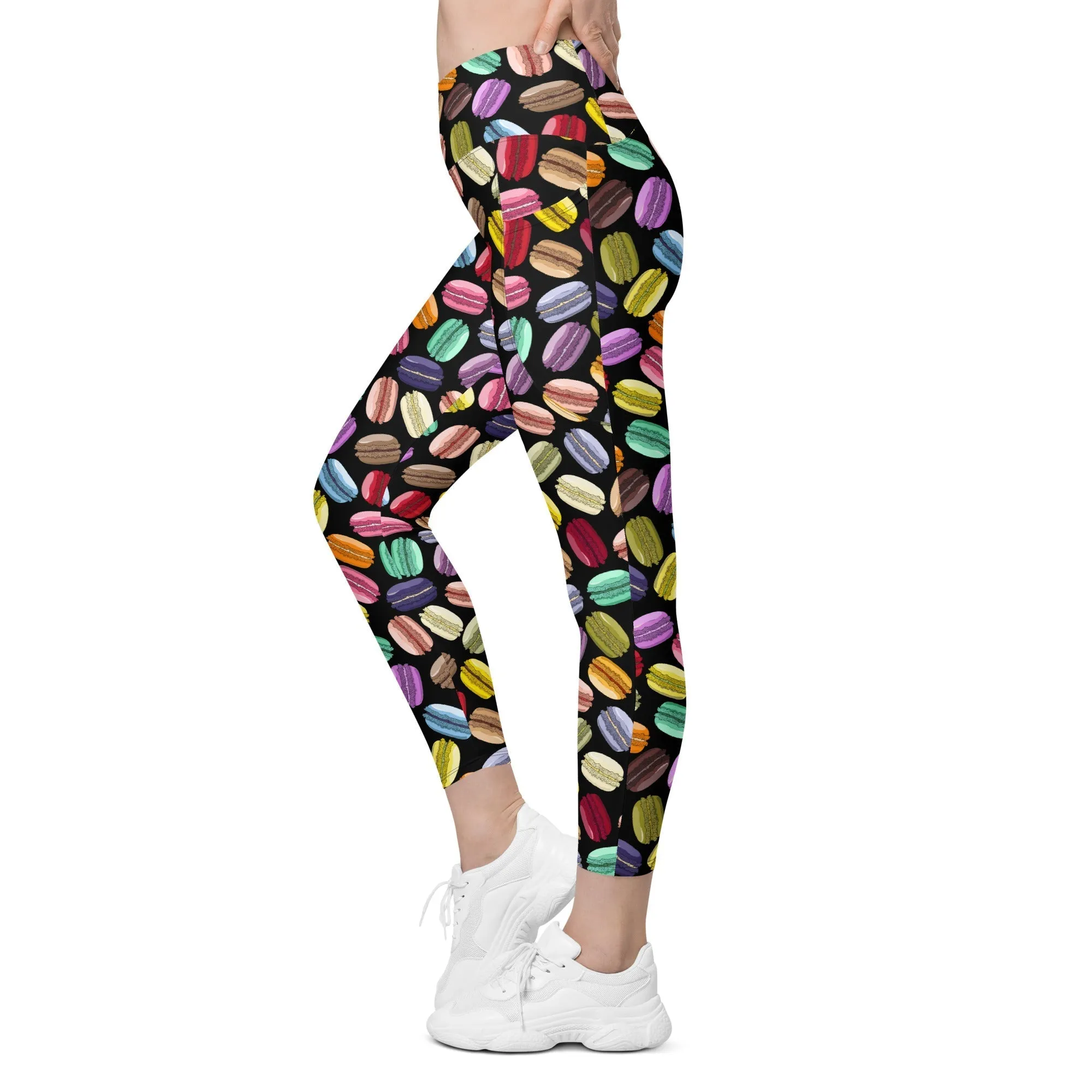 Macaroons Pattern Crossover Leggings With Pockets