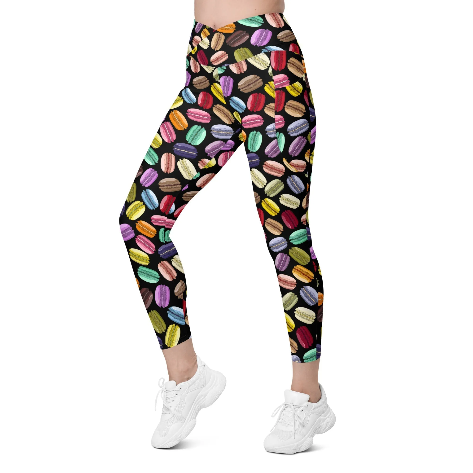 Macaroons Pattern Crossover Leggings With Pockets