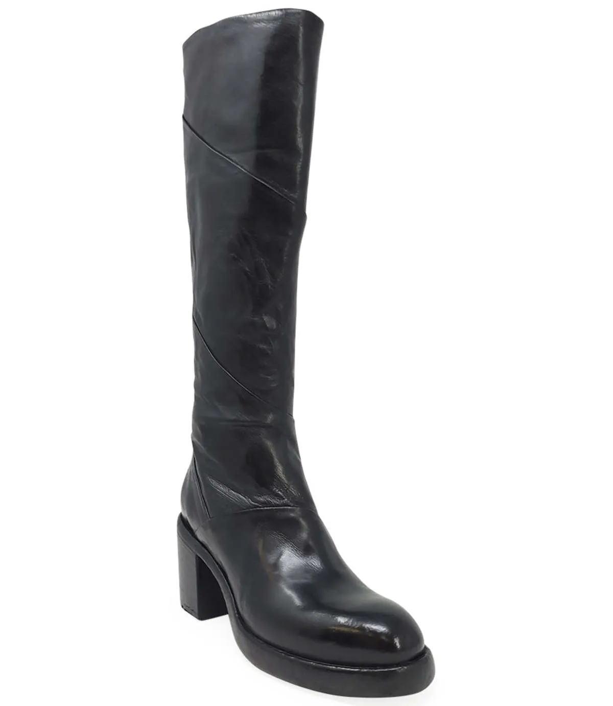 MADISON MAISON LEATHER PLATFORM KNEE HIGH BOOT - BLACK 