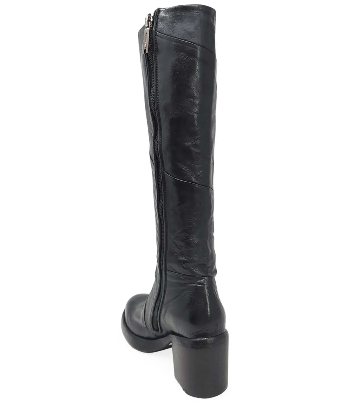 MADISON MAISON LEATHER PLATFORM KNEE HIGH BOOT - BLACK 