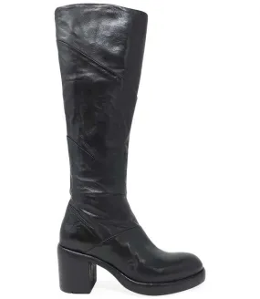 MADISON MAISON LEATHER PLATFORM KNEE HIGH BOOT - BLACK 