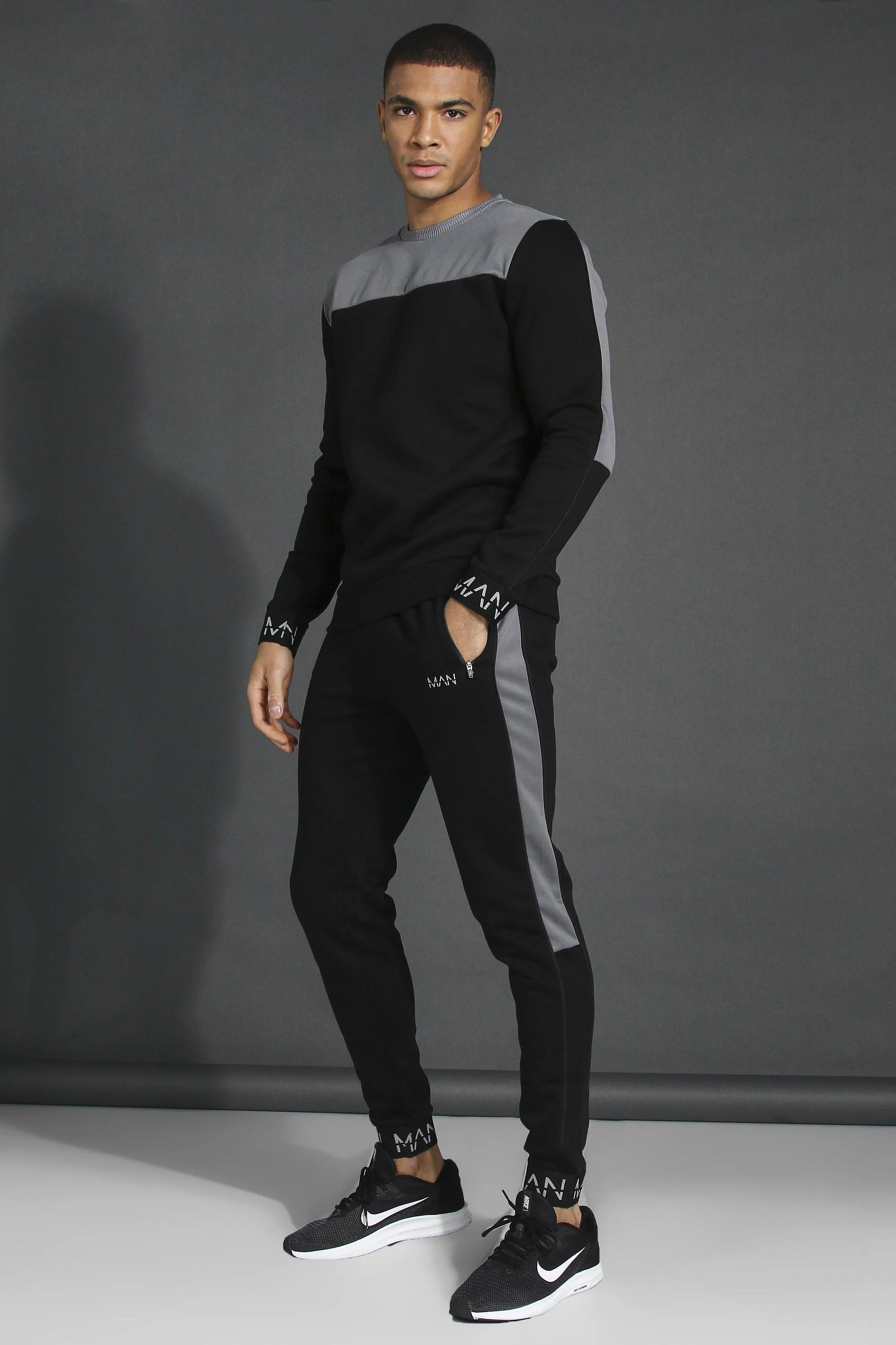 Man Active Tech Panel Sweatshirt Tracksuit | boohooMAN UK