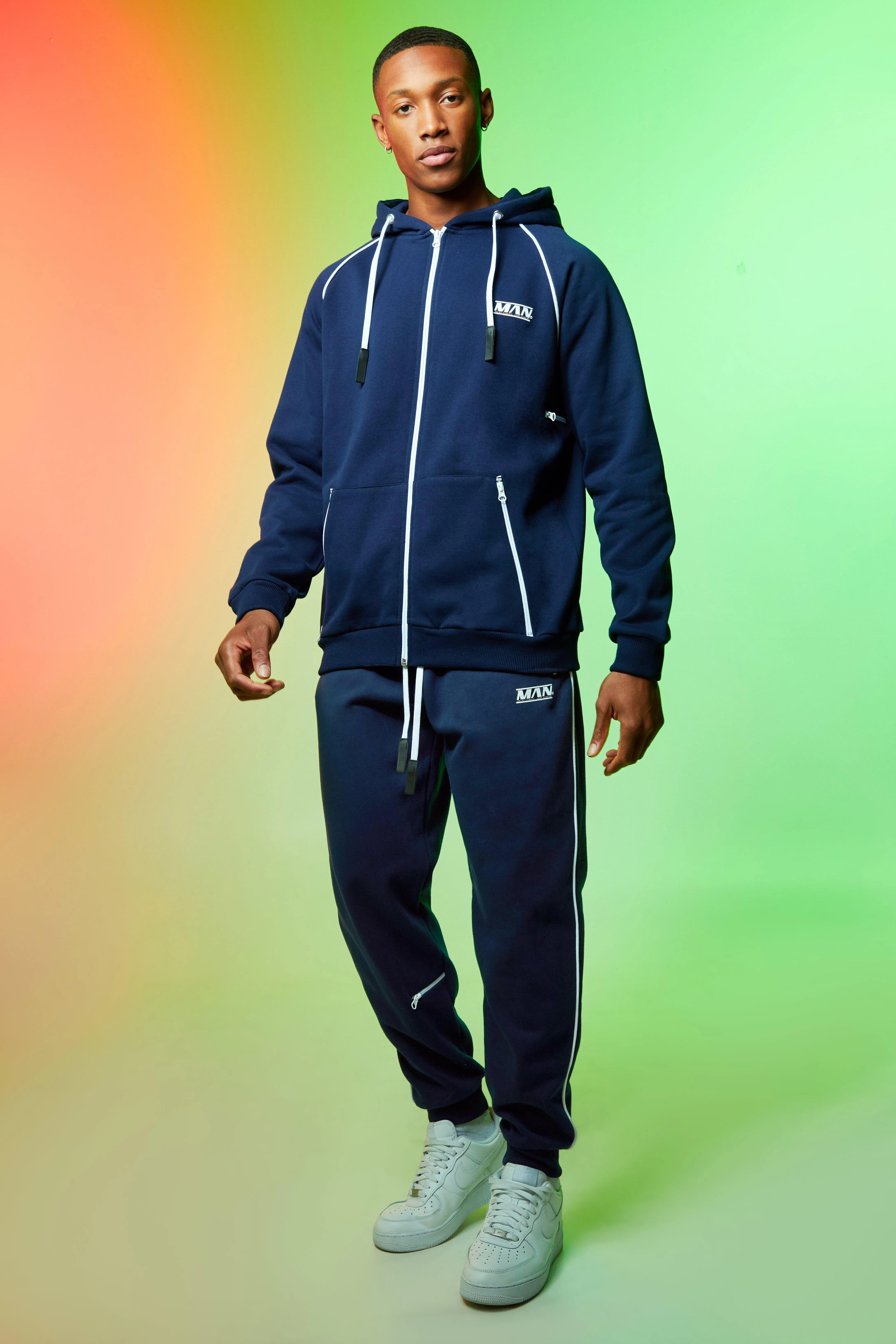 Man Zip Through Tracksuit With Piping | boohooMAN UK