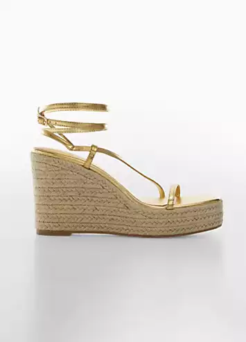 Mango Ficus Gold Metallic Strappy Wedge Sandals | Grattan