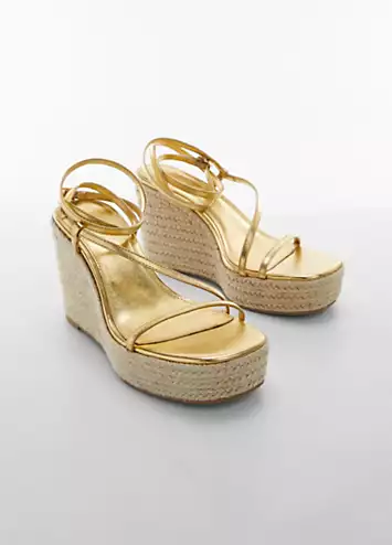 Mango Ficus Gold Metallic Strappy Wedge Sandals | Grattan