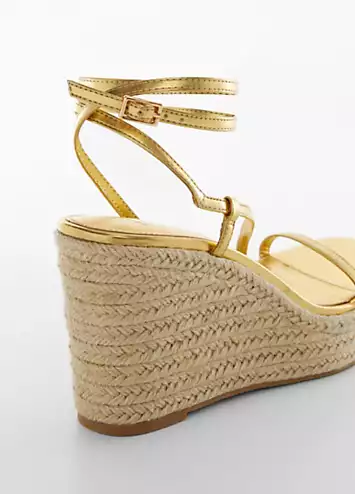 Mango Ficus Gold Metallic Strappy Wedge Sandals | Grattan