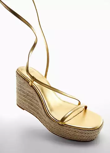 Mango Ficus Gold Metallic Strappy Wedge Sandals | Grattan