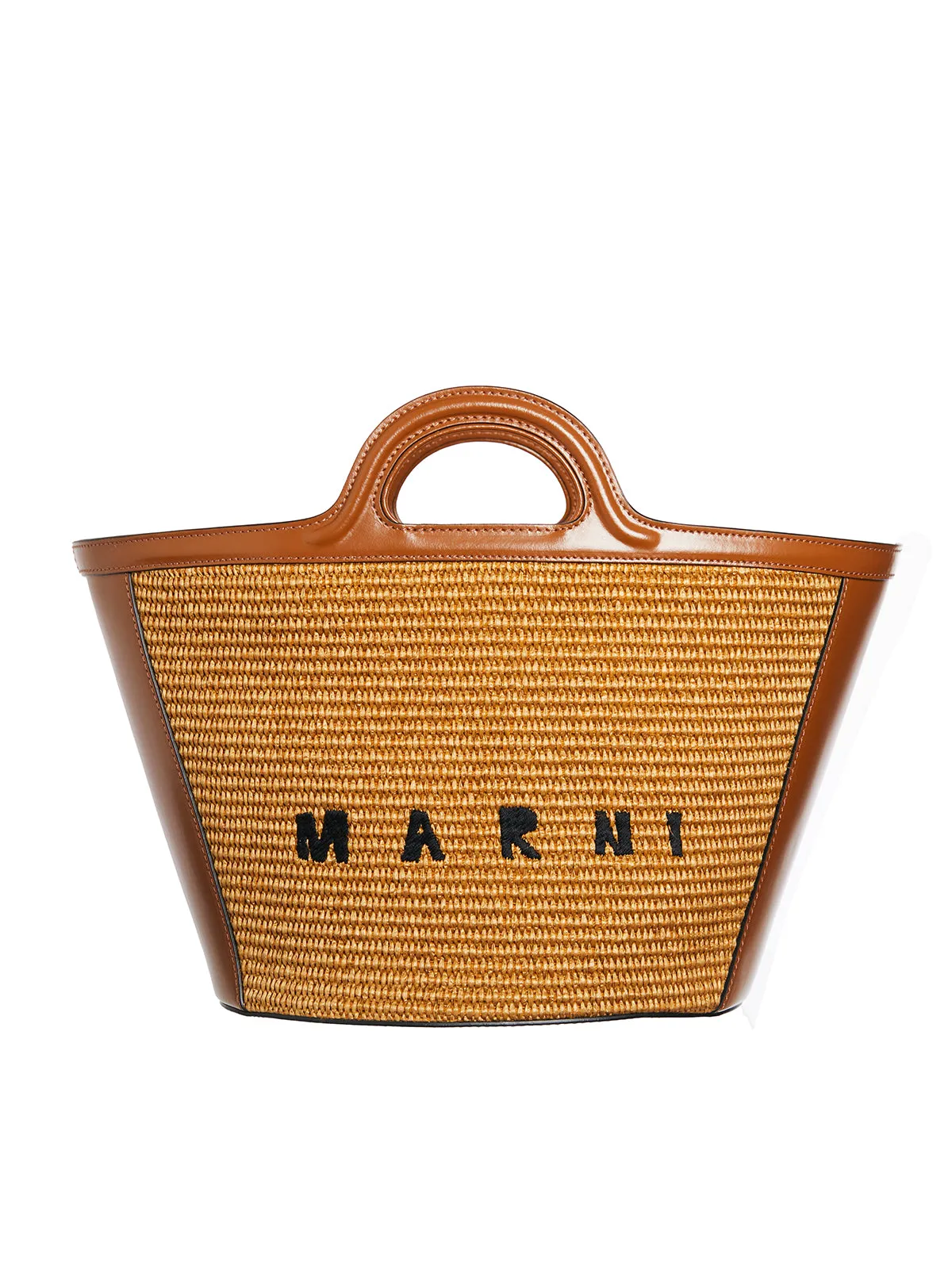 MARNI Luxurious Brown Handbag with Tropical Embroidery and Gold Accents