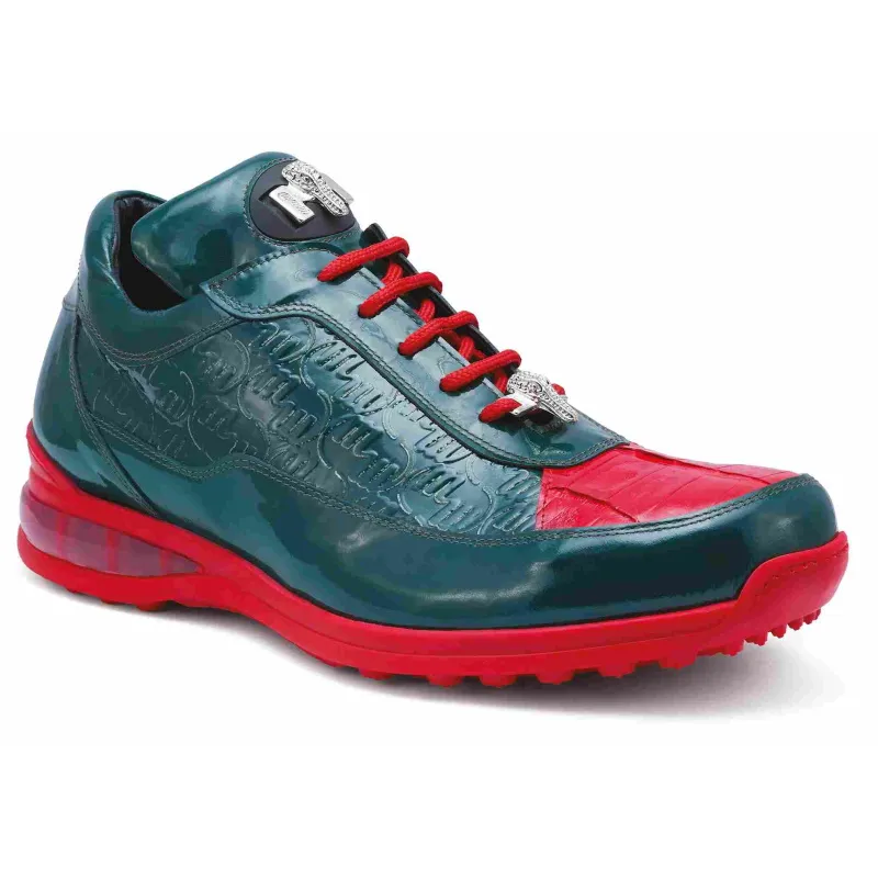 Mauri 8900/2 Bubble Crocodile & Embossed Sneakers Green/Red (Special Order)