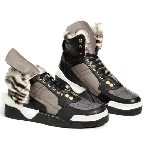 Mauri Corso M758 Crocodile & Nappa High Top Sneakers Black/Gray (Special Order)