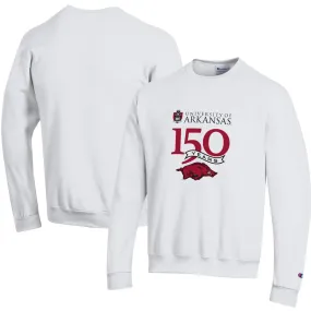 Men's Champion White Arkansas Razorbacks 150th Anniversary Pullover Sweatshirt