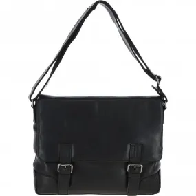 Mens Medium Leather Messsenger Bag Black : Oscar