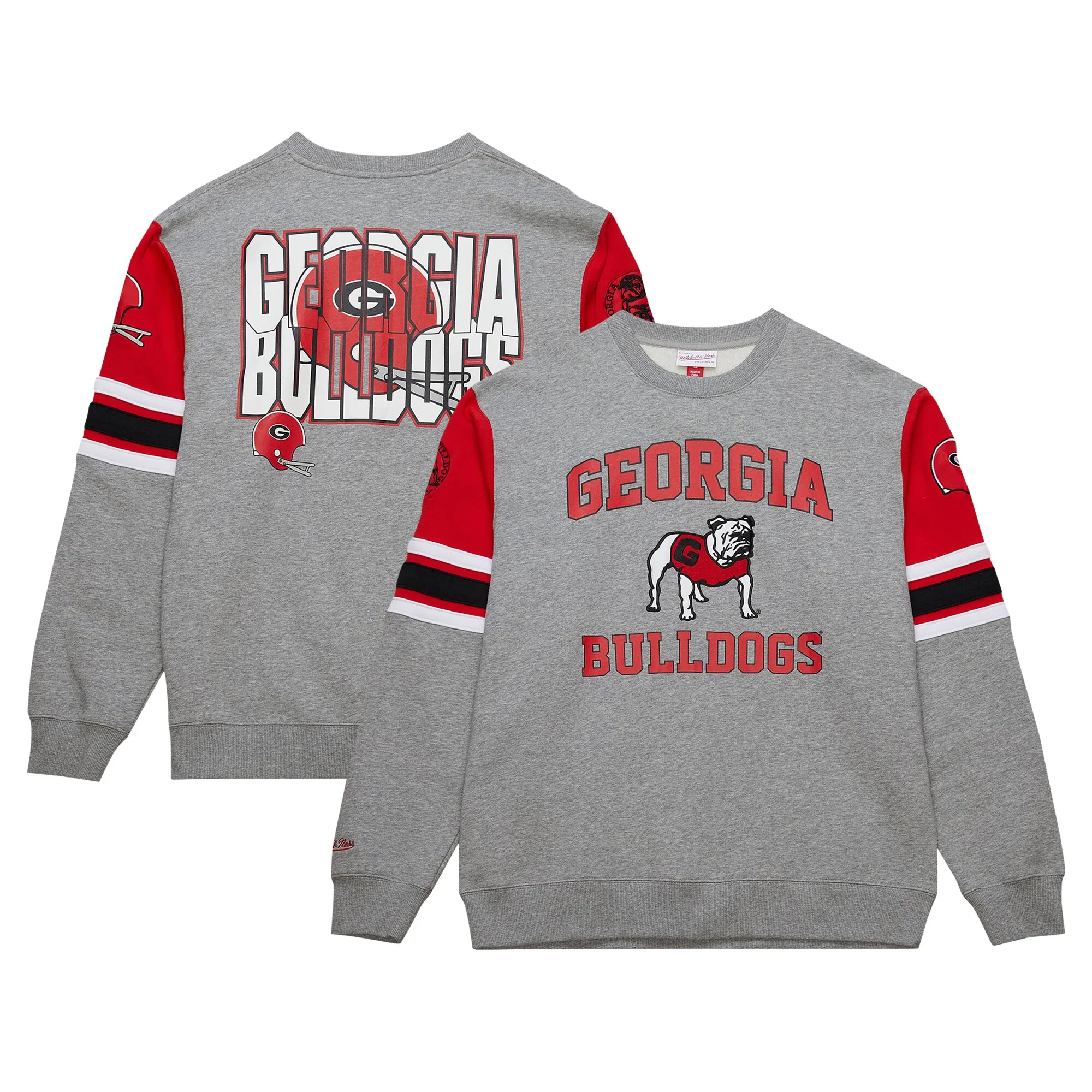 Men's Mitchell & Ness Grey Heather Georgia Bulldogs Throwback Allover 4.0 Pullover Sweatshirt