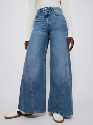 Mid Wash Super Wide Leg Jeans | Women | George at ASDA