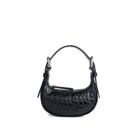 --Mini soho black circular croco embossed leather bag-